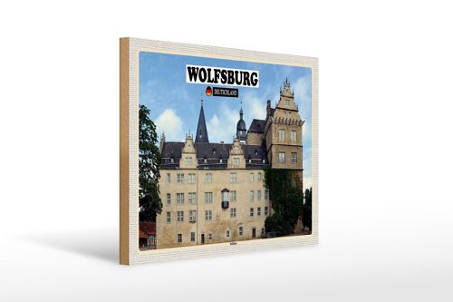 Holzschild Städte Wolfsburg Schloss Gemälde 40x30cm