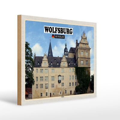 Holzschild Städte Wolfsburg Schloss Gemälde 40x30cm