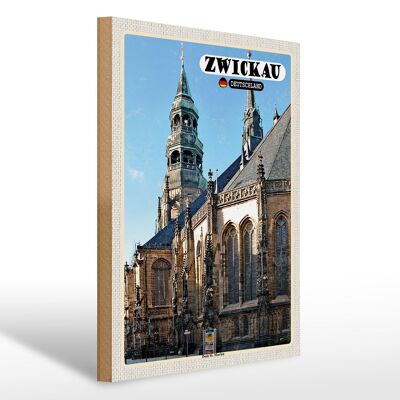 Cartello in legno città Zwickau Cattedrale St. Chiesa di Santa Maria 40x30cm