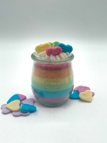 Bougie dessert "Fabulous Rainbow" parfum lilas - bougie parfumée dans un verre - cire de soja 3