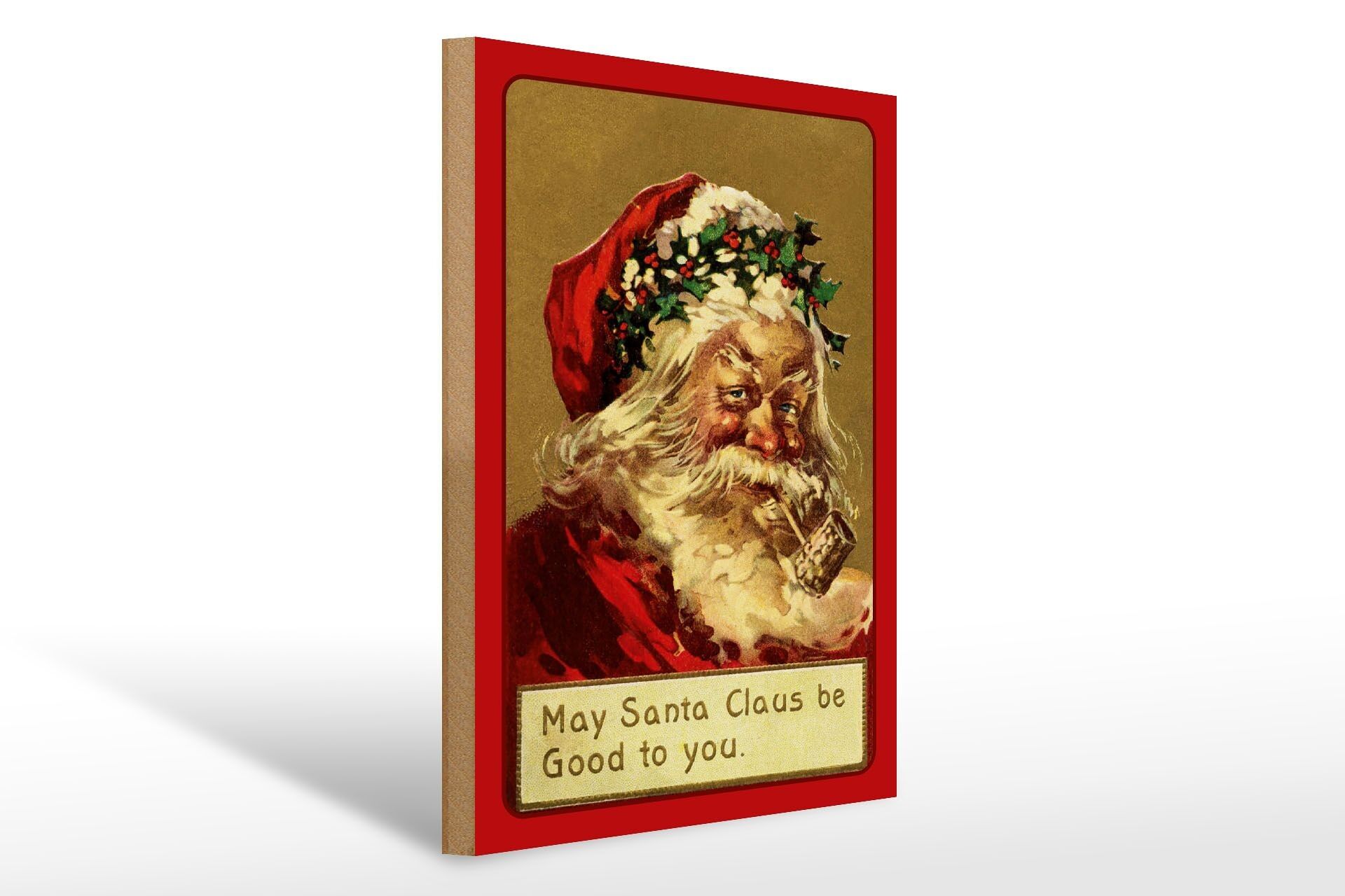 Panneau en bois Noël Père Noël drôle 30x40cm