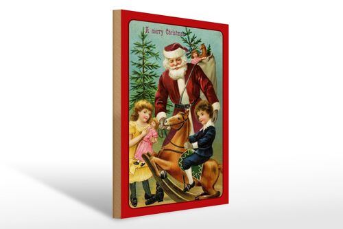Holzschild Weihnachtsmann Tannenbaum Geschenke 30x40cm