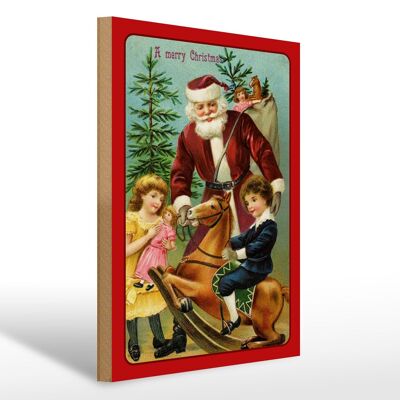 Wooden sign Santa Claus Christmas tree gifts 30x40cm