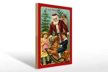 Panneau en bois Père Noël Cadeaux pour sapin de Noël 30x40cm 1