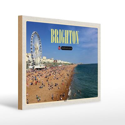 Cartello in legno città Regno Unito Brighton Beach 40x30cm