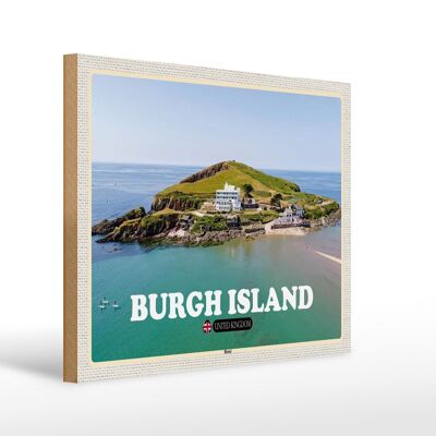 Cartello in legno città Burgh Island Regno Unito 40x30 cm