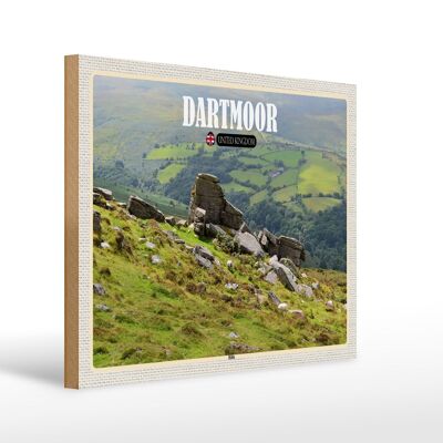 Cartel de madera ciudades Dartmoor Hills Reino Unido Inglaterra 40x30cm