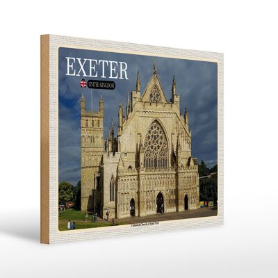 Cartel de madera ciudades Exeter Catedral Iglesia San Pedro 40x30cm