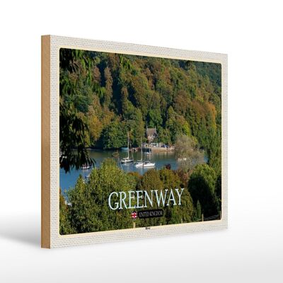 Cartel de madera ciudades Greenway River Reino Unido Inglaterra 40x30cm