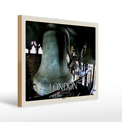 Cartel de madera ciudades Londres Reino Unido Inglaterra Big Ben 40x30cm