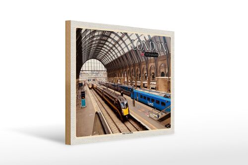 Holzschild Städte London UK King`s Cross Station 40x30cm