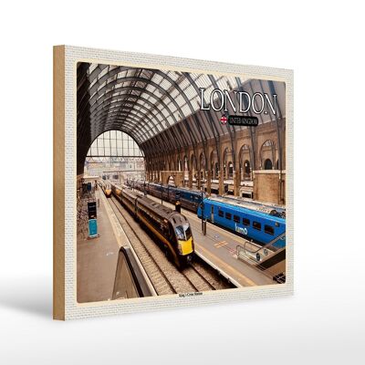 Cartello in legno città Londra UK Stazione King`s Cross 40x30 cm
