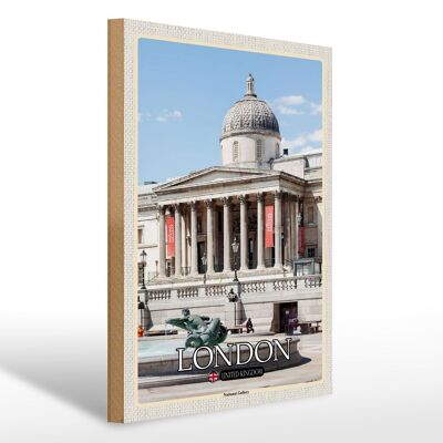 Cartel de madera ciudades Londres Inglaterra Reino Unido Galería Nacional 30x40cm