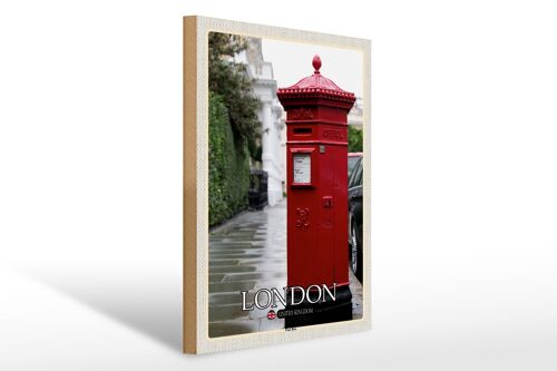Holzschild Städte London England UK Post Box 30x40cm