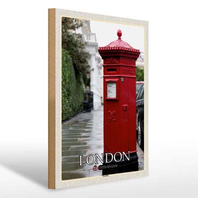 Holzschild Städte London England UK Post Box 30x40cm