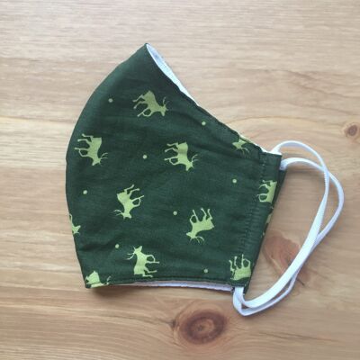 Green fabric mask with deer