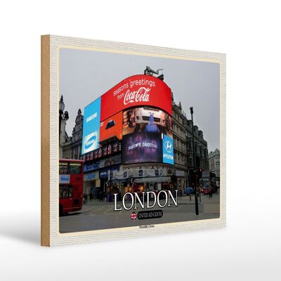 Cartello in legno città Londra Piccadilly Circus Regno Unito Inghilterra 40x30 cm