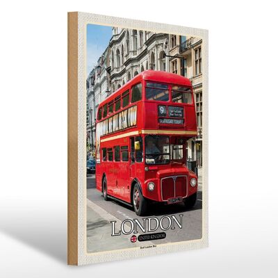 Holzschild Städte London UK Red London Bus 30x40cm Geschenk