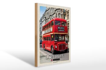 Panneau en bois villes Londres UK Red London Bus 30x40cm cadeau 1