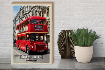 Panneau en bois villes Londres UK Red London Bus 30x40cm cadeau 3
