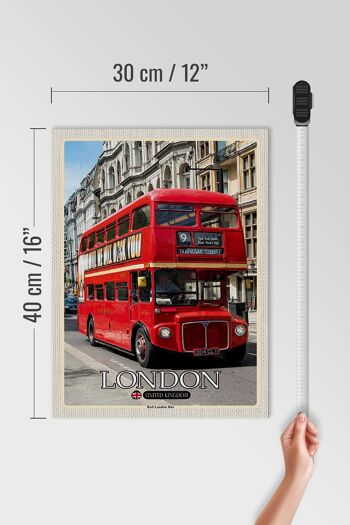 Panneau en bois villes Londres UK Red London Bus 30x40cm cadeau 4