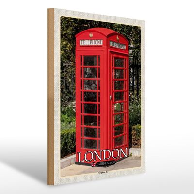 Holzschild Städte London United Kingdom Telephone Box 30x40cm