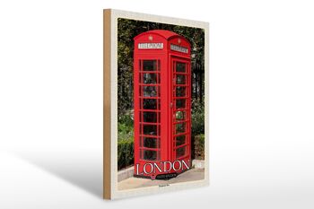 Panneau en bois villes Londres Royaume-Uni Cabine téléphonique 30x40cm 1