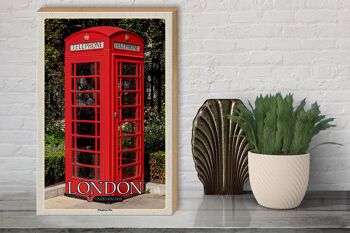 Panneau en bois villes Londres Royaume-Uni Cabine téléphonique 30x40cm 3