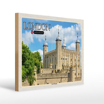 Cartello in legno città Torre di Londra Regno Unito 40x30 cm