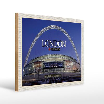 Cartel de madera ciudades Estadio Wembley Londres Inglaterra 40x30cm