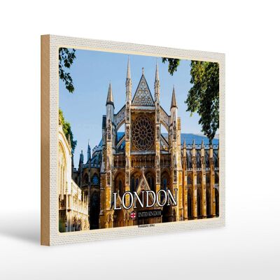 Cartello in legno città Abbazia di Westminster Londra UK 40x30 cm