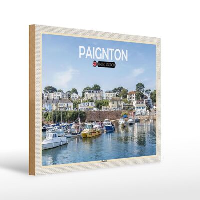Cartel de madera ciudades Paignton Harbour Reino Unido Inglaterra 40x30cm