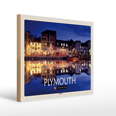 Cartel de madera ciudades Plymouth Harbour Inglaterra Reino Unido 40x30cm