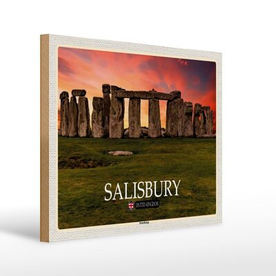 Cartel de madera ciudades Salisbury Stonchenge Inglaterra Reino Unido 40x30cm