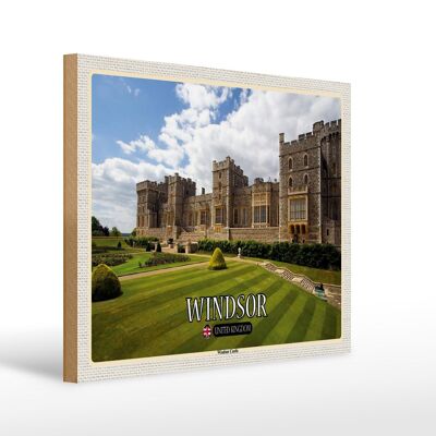 Cartello in legno città Inghilterra Regno Unito Castello di Windsor 40x30 cm