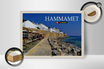Panneau en bois voyage Hammamet Tunisie mer plage 40x30cm 2