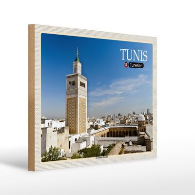 Cartel de madera viaje Túnez Mezquita Ez Zitouna 40x30cm