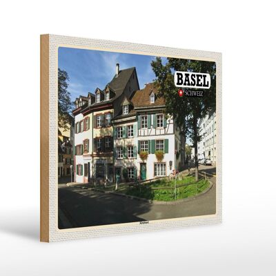 Cartel de madera viaje Basilea Suiza Kleinbasel ciudad 40x30cm