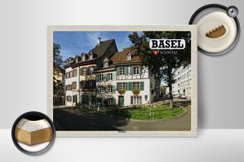 Panneau en bois voyage Bâle Suisse Kleinbasel ville 40x30cm 2
