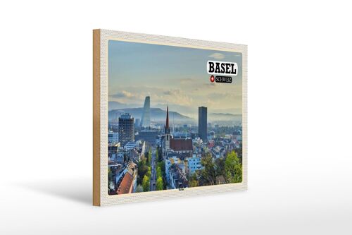 Holzschild Reise Basel Schweiz Skyline Architektur 40x30cm