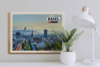 Panneau en bois voyage Bâle Suisse skyline architecture 40x30cm 3