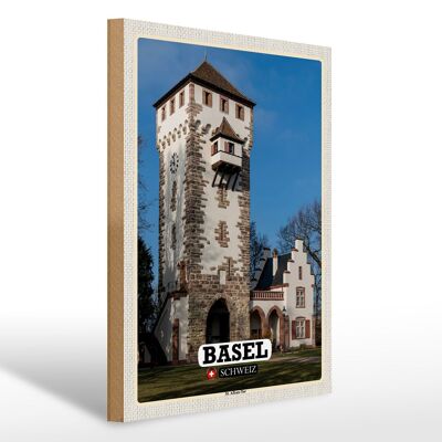 Holzschild Reise Basel Schweiz St. Alban-Tor 30x40cm