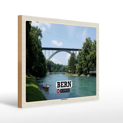 Cartello in legno viaggio Berna Svizzera Ponte Kornhausbrücke 40x30 cm