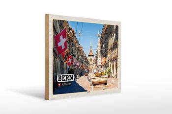 Panneau en bois voyage Berne Suisse drapeaux de la vieille ville 40x30cm 1