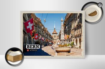 Panneau en bois voyage Berne Suisse drapeaux de la vieille ville 40x30cm 2
