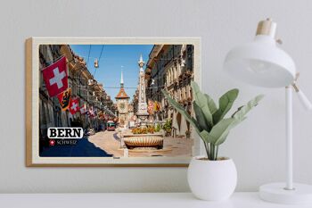 Panneau en bois voyage Berne Suisse drapeaux de la vieille ville 40x30cm 3