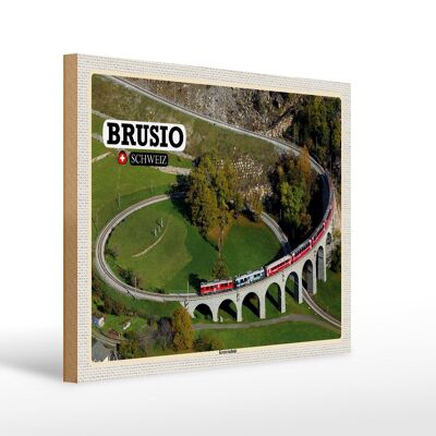 Cartel de madera viaje Brusio Suiza viaducto circular tren 40x30cm