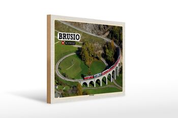 Panneau en bois voyage Brusio Suisse train viaduc circulaire 40x30cm 1