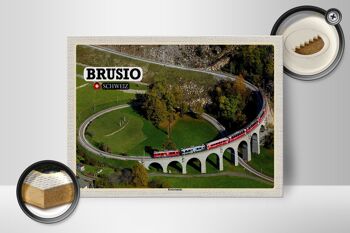 Panneau en bois voyage Brusio Suisse train viaduc circulaire 40x30cm 2