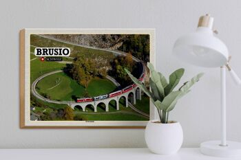 Panneau en bois voyage Brusio Suisse train viaduc circulaire 40x30cm 3